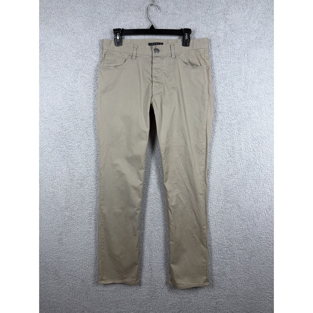 Theory Haydin Writer Mens Beige Khaki Cotton Stretch Slim Straight Pants 32